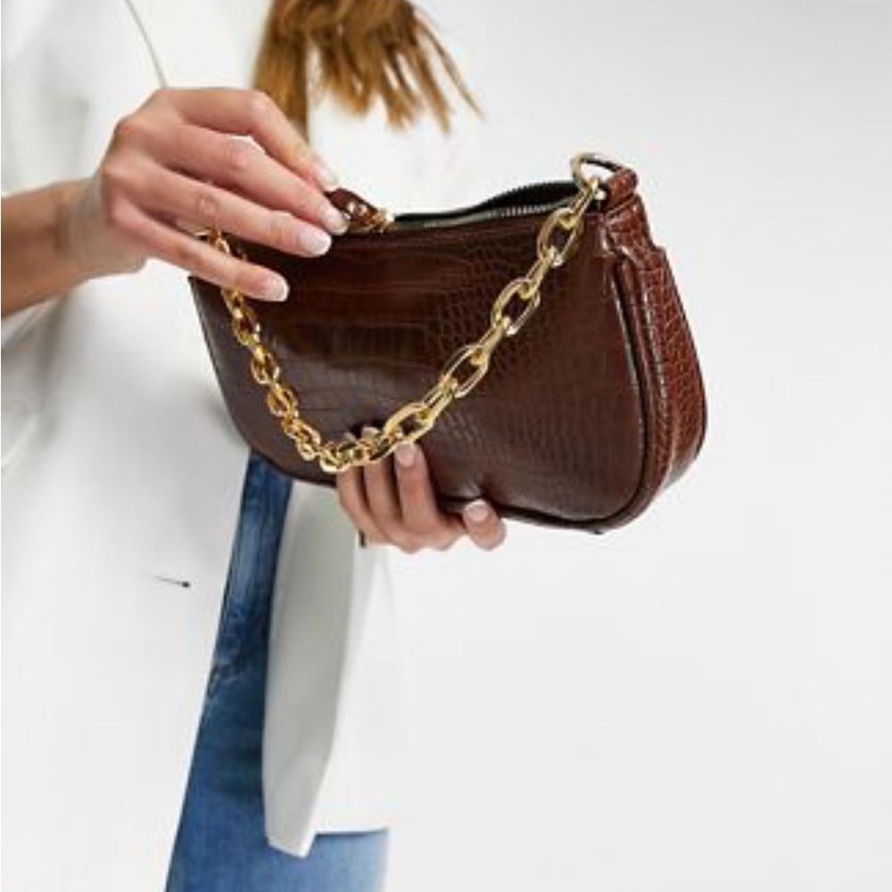 My Accessories London 90s shoulder bag with chain in brown croc